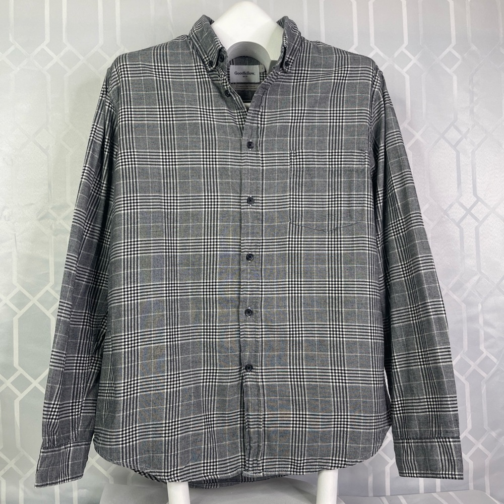 Goodfellow & Co Gray Plaid Cotton Button Down Shirt Men’s Size Large